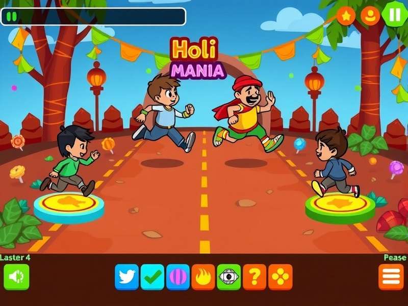 Holi Run Mania character selection screen showing diverse Indian characters